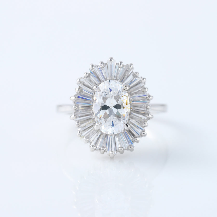 Oval Moissanite Halo Engagement Ring