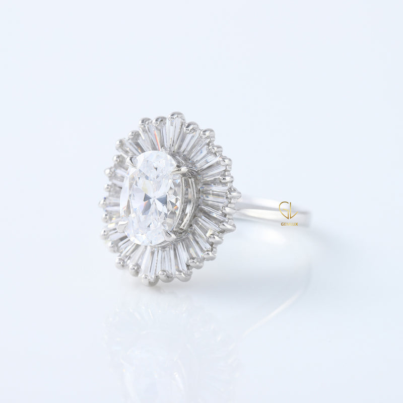 Oval Moissanite Halo Engagement Ring