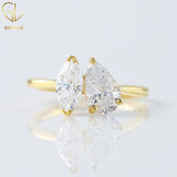 Two Stone Marquise & Pear Cut Moissanite Diamond Toi Et Moi Engagement Ring