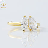 Two Stone Marquise & Pear Cut Moissanite Diamond Toi Et Moi Engagement Ring
