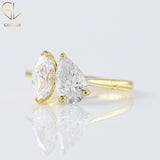Two Stone Marquise & Pear Cut Moissanite Diamond Toi Et Moi Engagement Ring