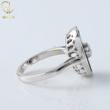 Black Onyx Art Deco Round Moissanite Bezel Set Engagement Ring