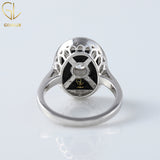 Black Onyx Art Deco Round Moissanite Bezel Set Engagement Ring