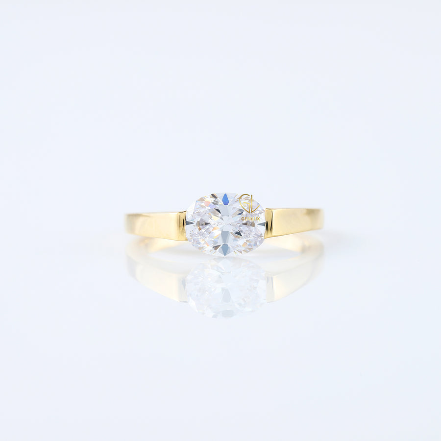 Oval Moissanite East West Solitaire Ring
