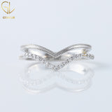 Art Deco V Shape Round Cut Moissanite Ring