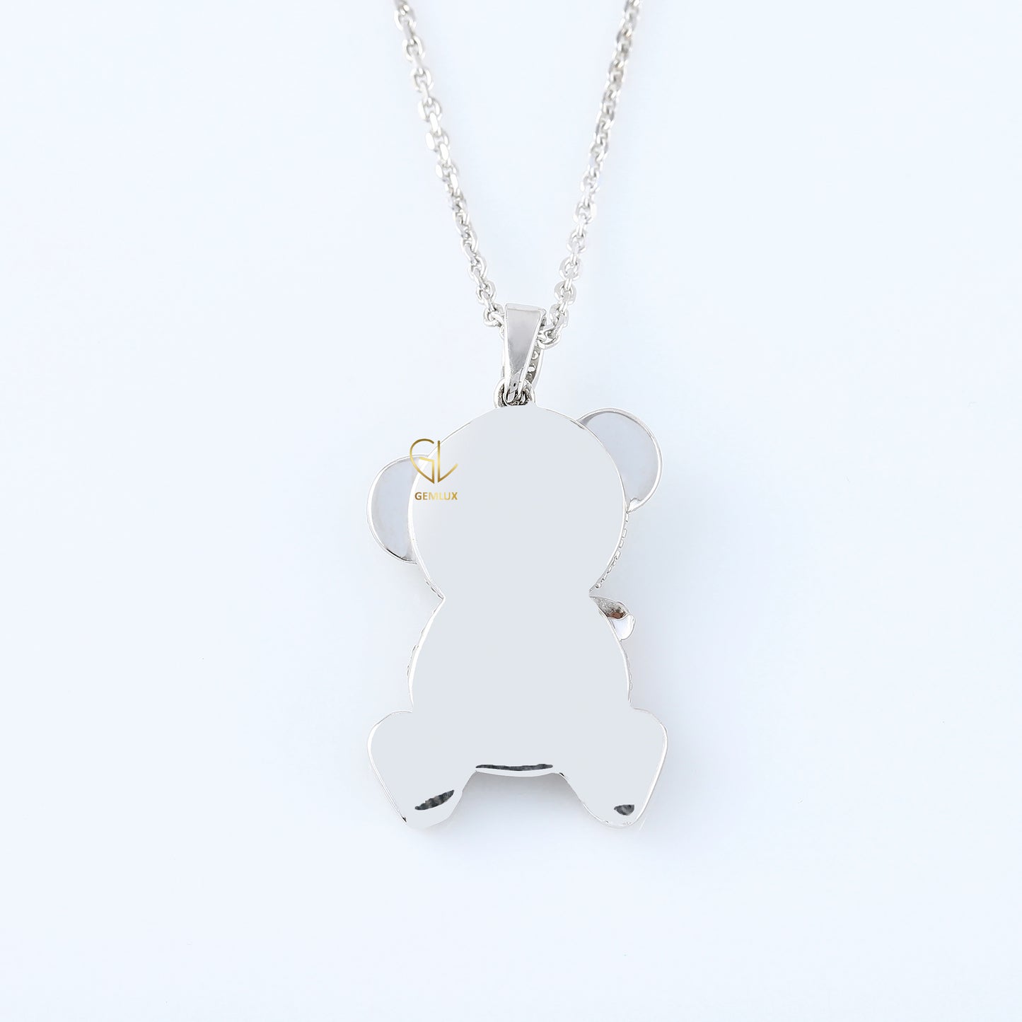 Cartoon Teddy Bear Bow Lab Grown Diamond Necklace Pendant