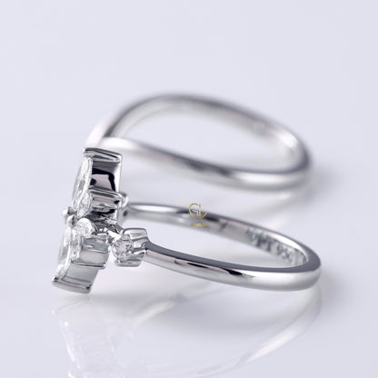 Marquise Cut Lab Grown Diamond Engagement Ring With Curved Solitaire Matching Band Ring Set