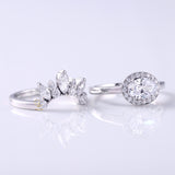East To West Oval Moissanite Ring With Curved Matching Bridal Ring Set