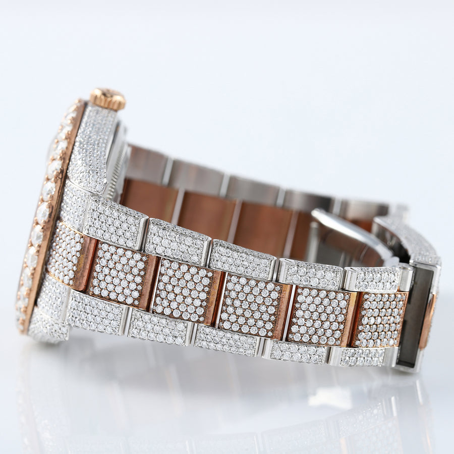 Brown Dial Oyster Belt Iced Out D VVS Moissanite Diamond Hip Hop Watch