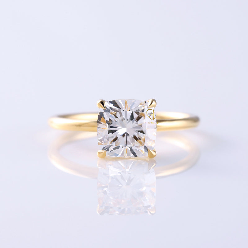 Cushion Cut Diamond Solitaire Yellow Gold Ring