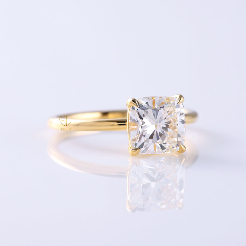 Cushion Cut Moissanite Solitaire Engagement Ring