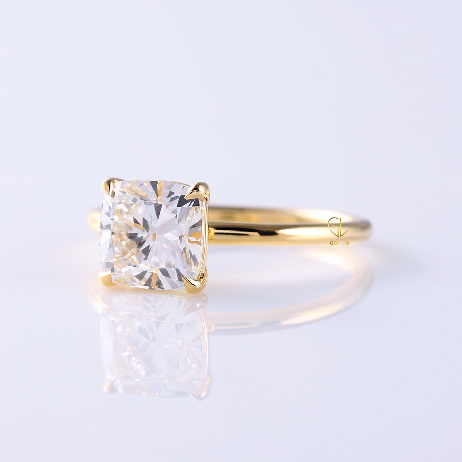 Cushion Cut Diamond Solitaire Yellow Gold Ring