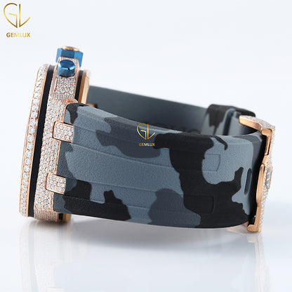 Grey Camouflage Rubber Belt Iced Out Bezel Moissanite Watch