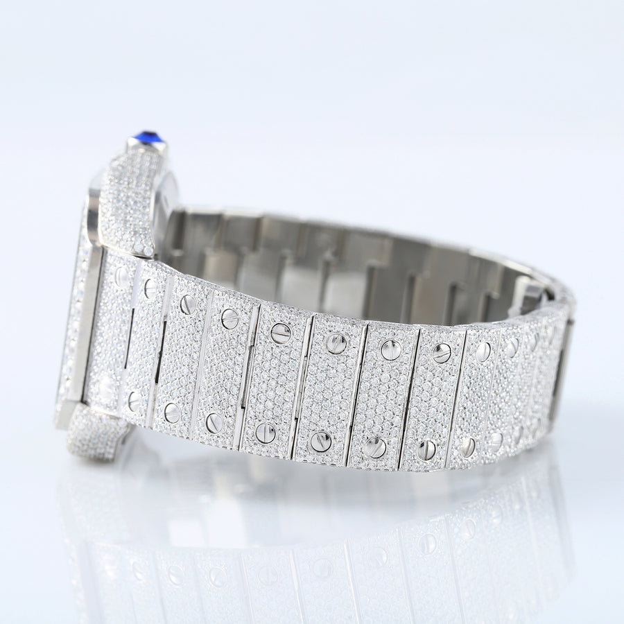 Square Roman Dial Full White Iced Out Lab Grown Diamond Watch