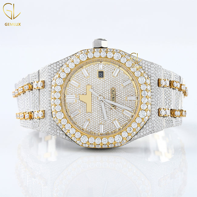 Two Tone Yellow Gold Iced Out Lab Grown Watch For Men