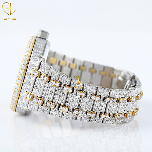Two Tone Yellow Gold Iced Out D VVS Moissanite Diamond Watch