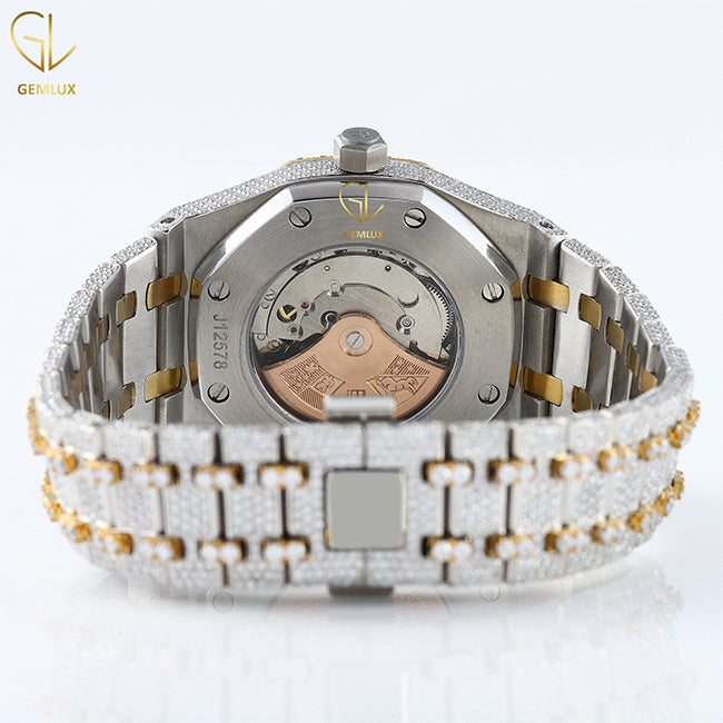 Two Tone Yellow Gold Iced Out D VVS Moissanite Diamond Watch