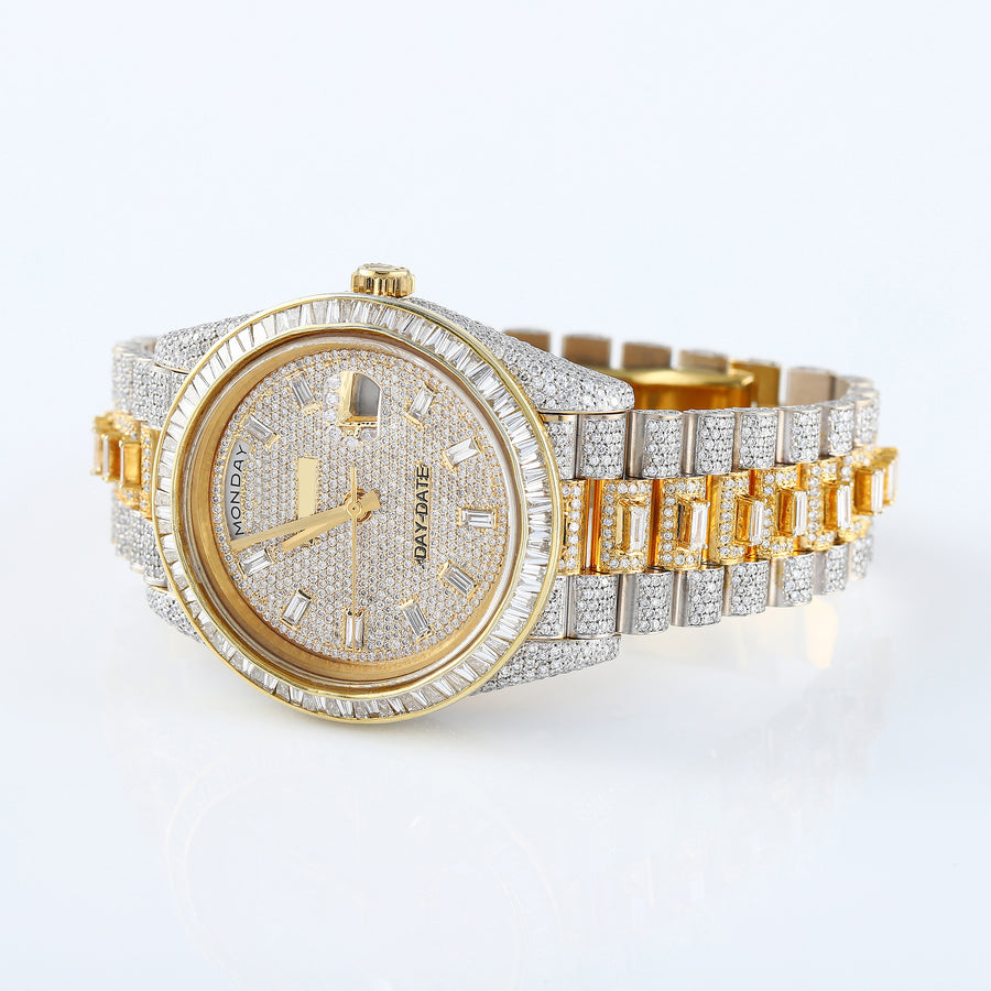 Day Date Yellow Gold Iced Out D VVS Moissanite Hip Hop Watch