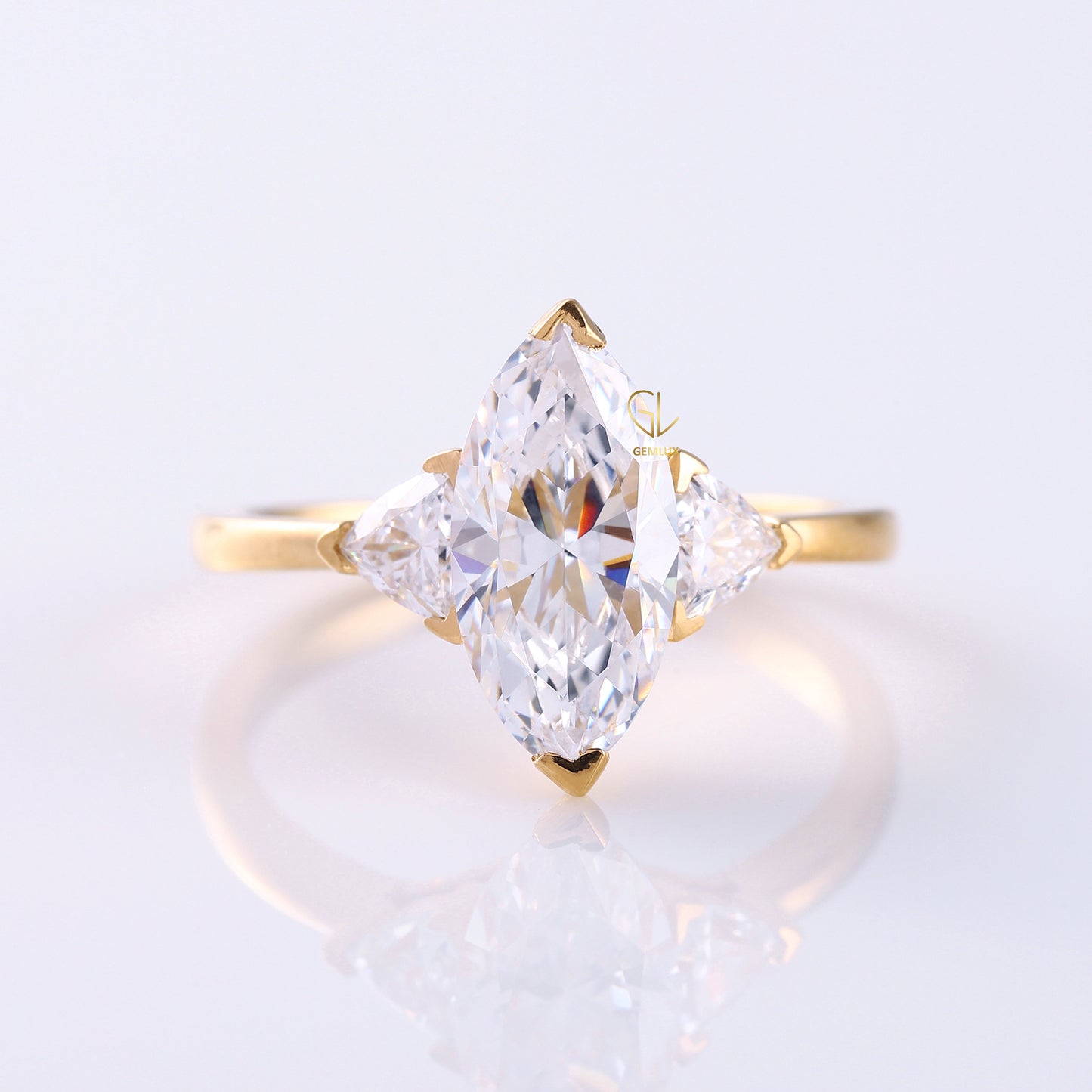 Three Stone Marquise Cut Moissanite Diamond Engagement Ring