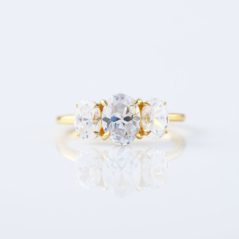 IGI Certified Oval Cut Diamond Three Stone Ring
