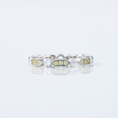 Art Deco Fancy Yellow Color Lab Grown Diamond Scalloped Eternity Wedding Band