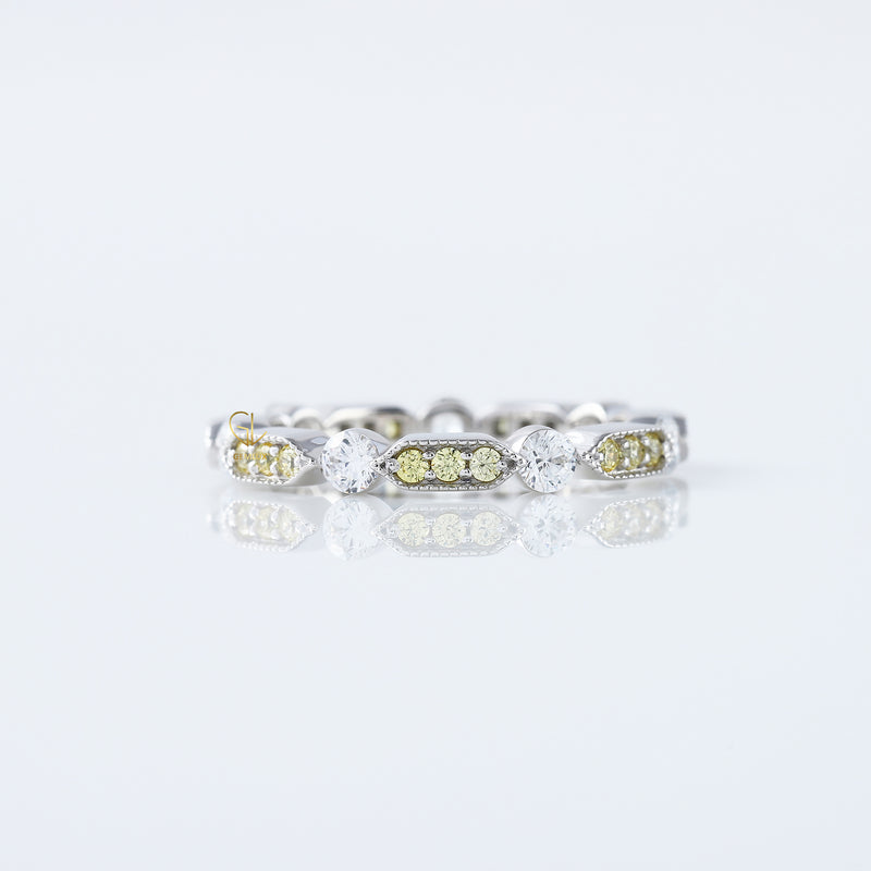 Art Deco Fancy Yellow Color Lab Grown Scalloped Eternity Wedding Band