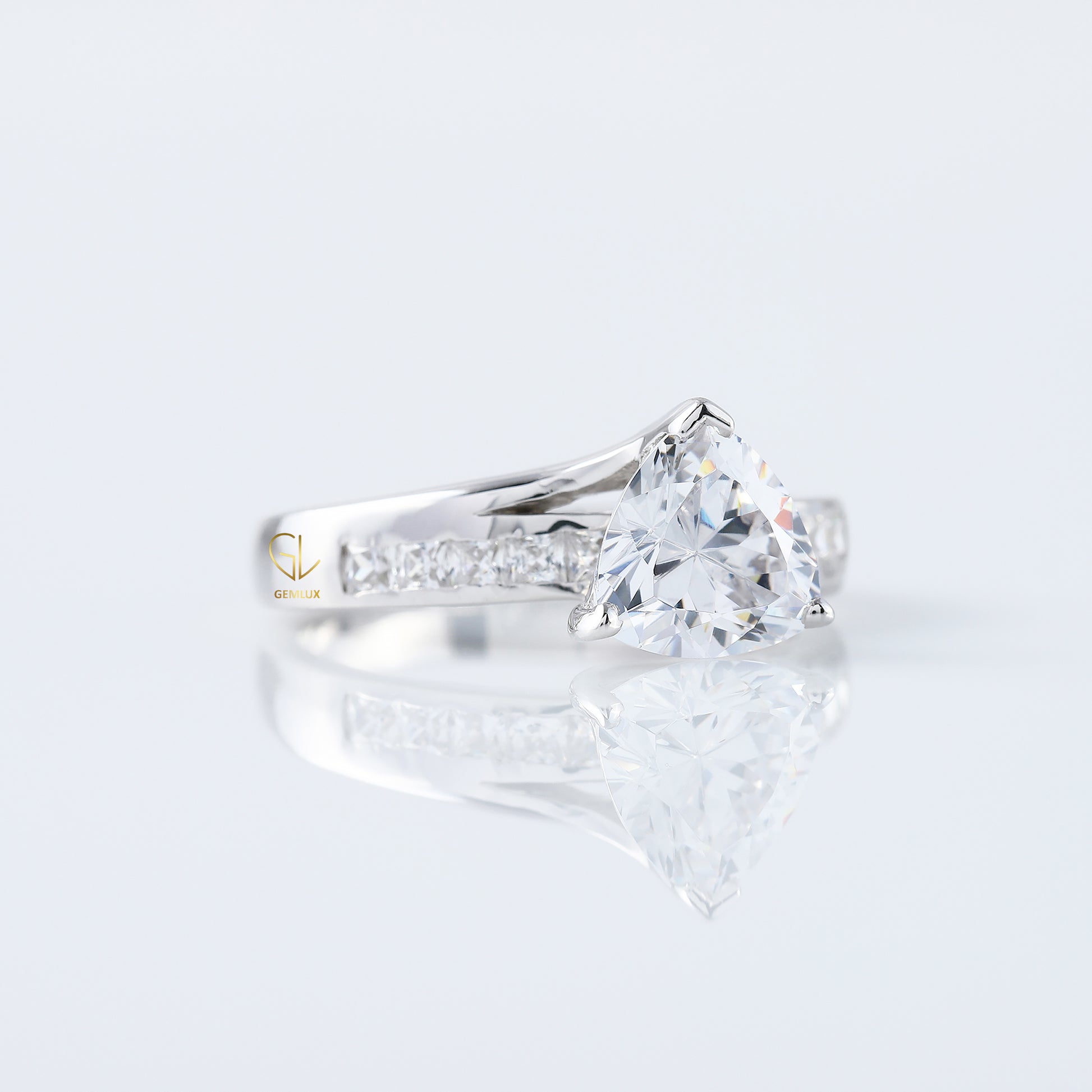 Trillion Cut Moissanite Diamond Bypass Engagement Ring 