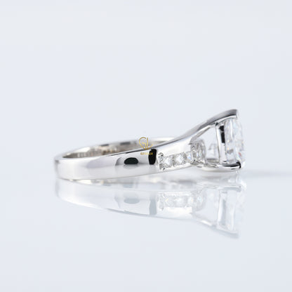 Trillion Cut Moissanite Diamond Bypass Engagement Ring 