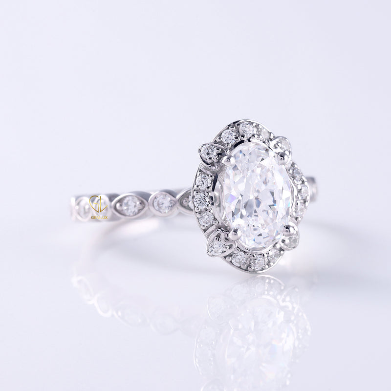 Oval Cut Moissanite Art Deco Ring