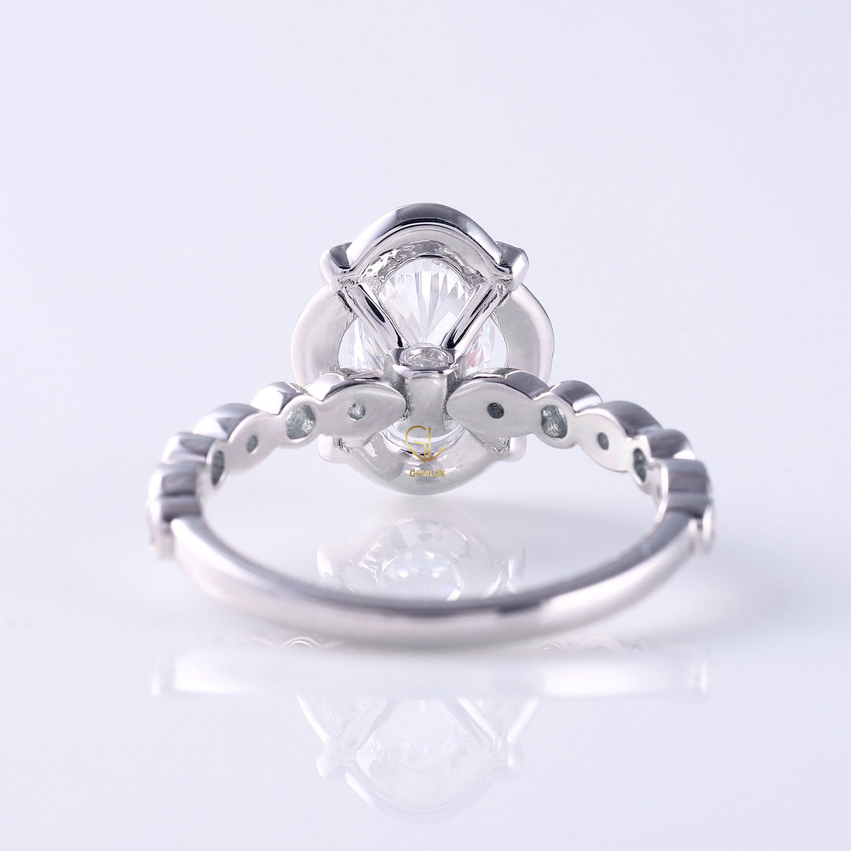 Certified Oval Cut Lab Grown Diamond Art Deco Halo Engagement Ring