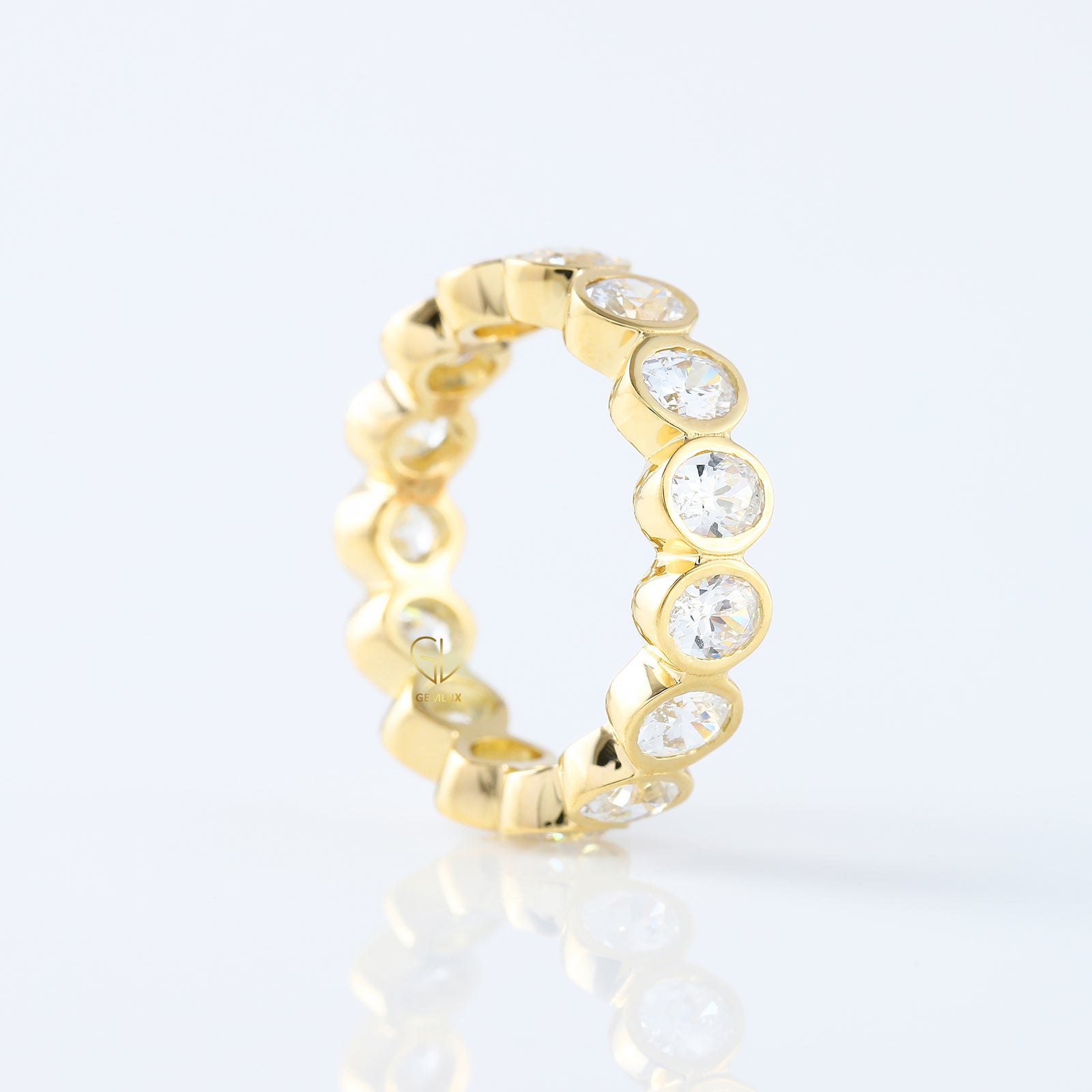 Oval Cut Lab Grown Diamond Bezel Set Eternity Wedding Band