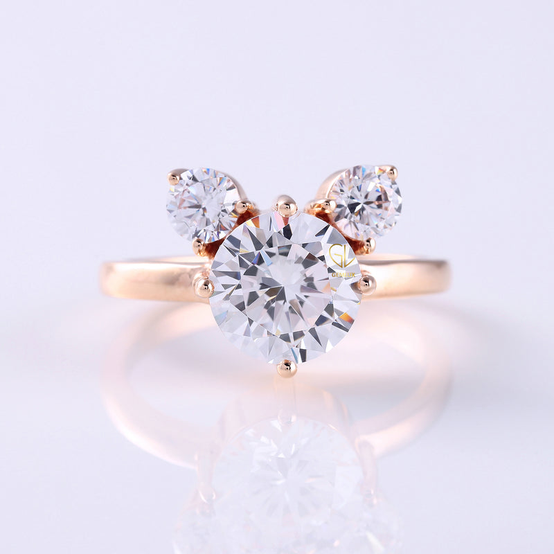 Round Diamond Three Stone Engagement Ring - Micky Mouse Inspired