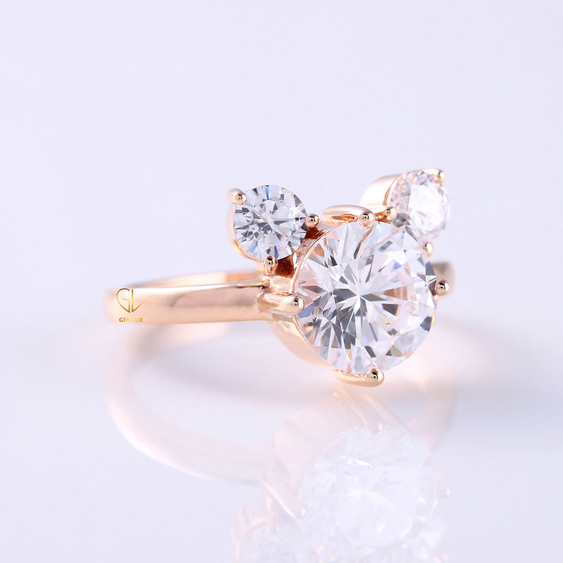 Round Diamond Three Stone Engagement Ring - Micky Mouse Inspired