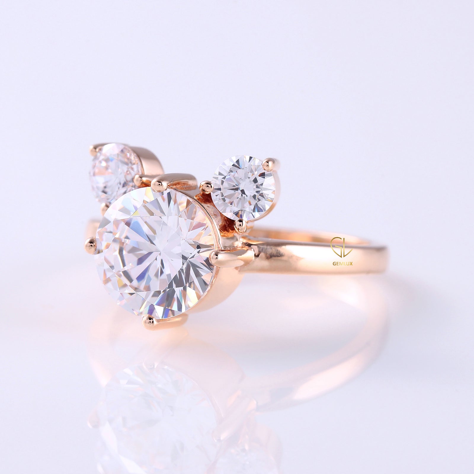 Three Stone Mickey Mouse Certified Round Cut Lab Grown Diamond Engagement Ring