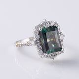 Green Emerald Cut Moissanite Diamond Vintage Halo Engagement Ring