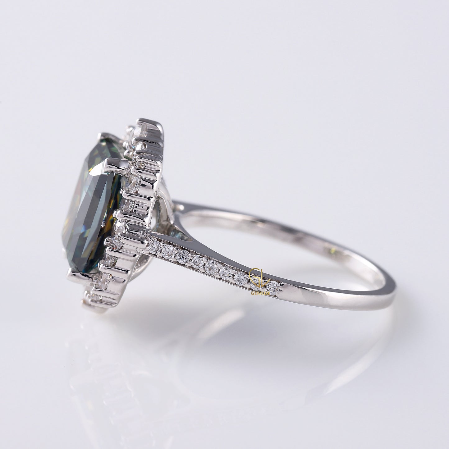 Green Emerald Cut Moissanite Diamond Vintage Halo Engagement Ring