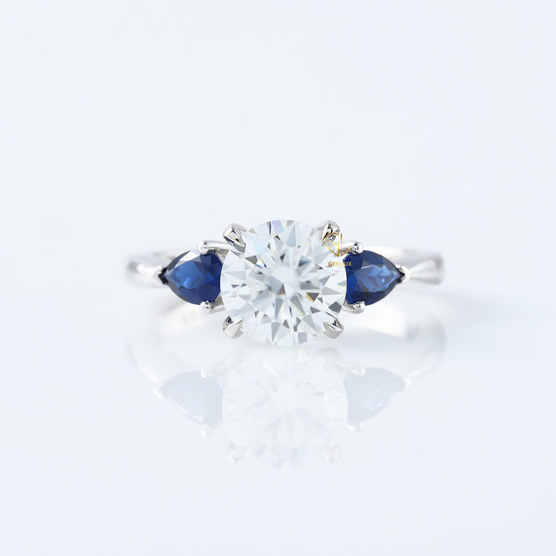 Round Cut Lab Grown Diamond Three Stone Engagement Ring
