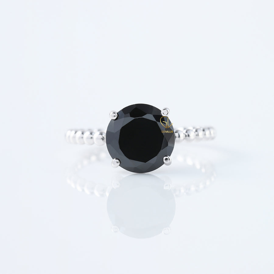Round Black Moissanite Solitaire Bubble Engagement Ring