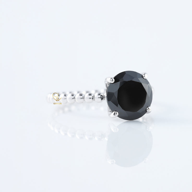 Round Black Moissanite Solitaire Bubble Engagement Ring