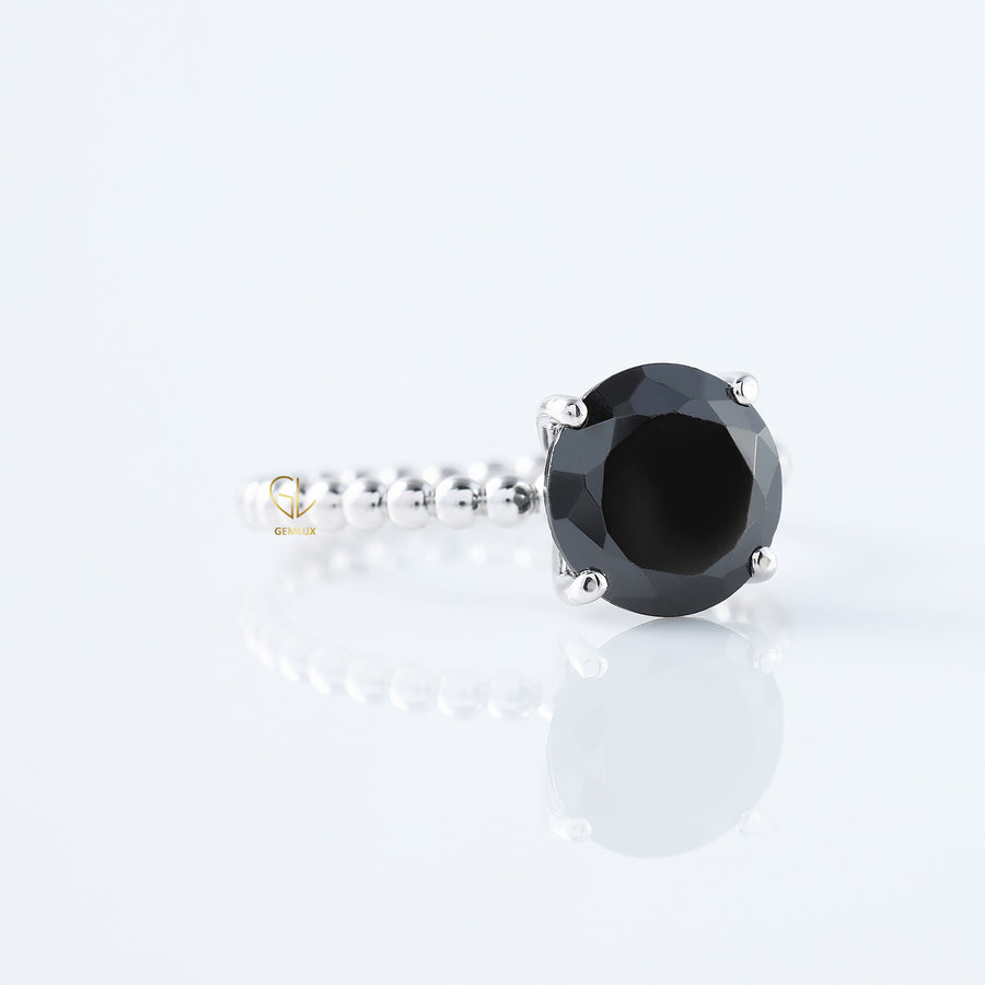 Round Black Moissanite Solitaire Bubble Engagement Ring