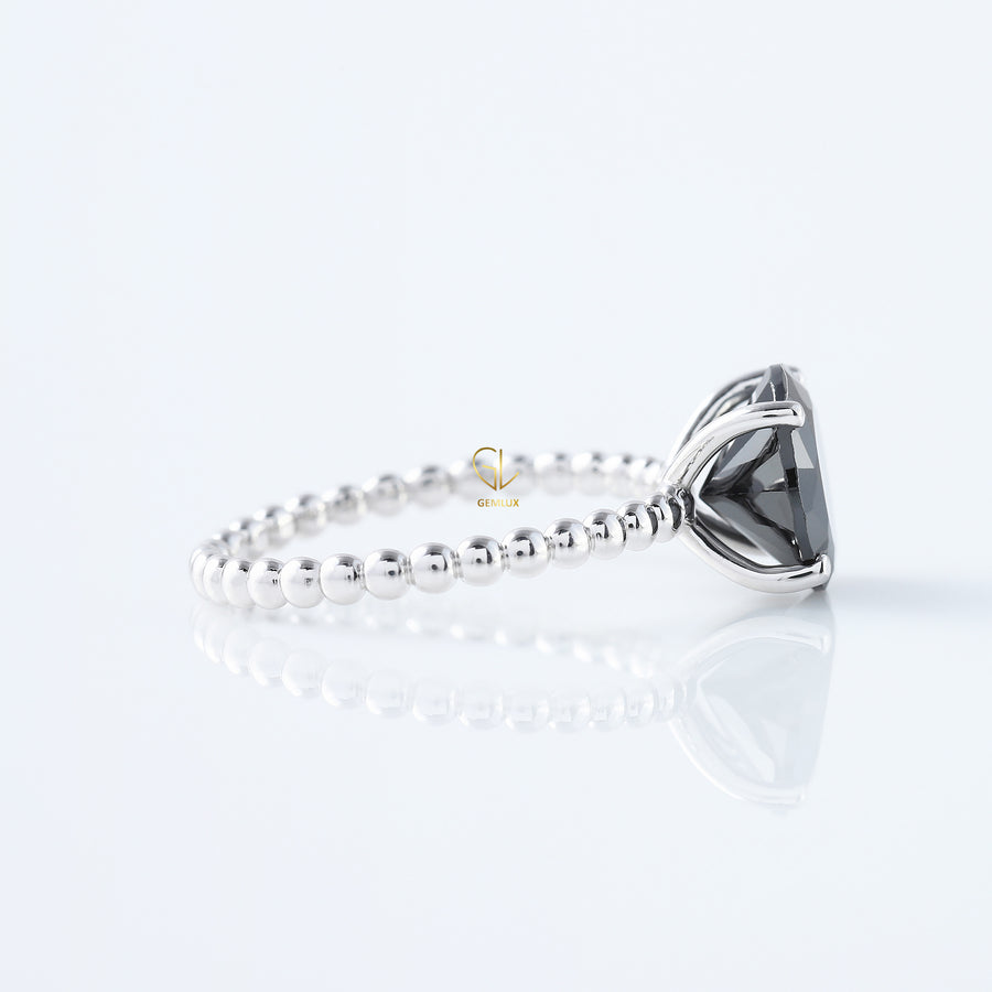 Round Black Moissanite Solitaire Bubble Engagement Ring