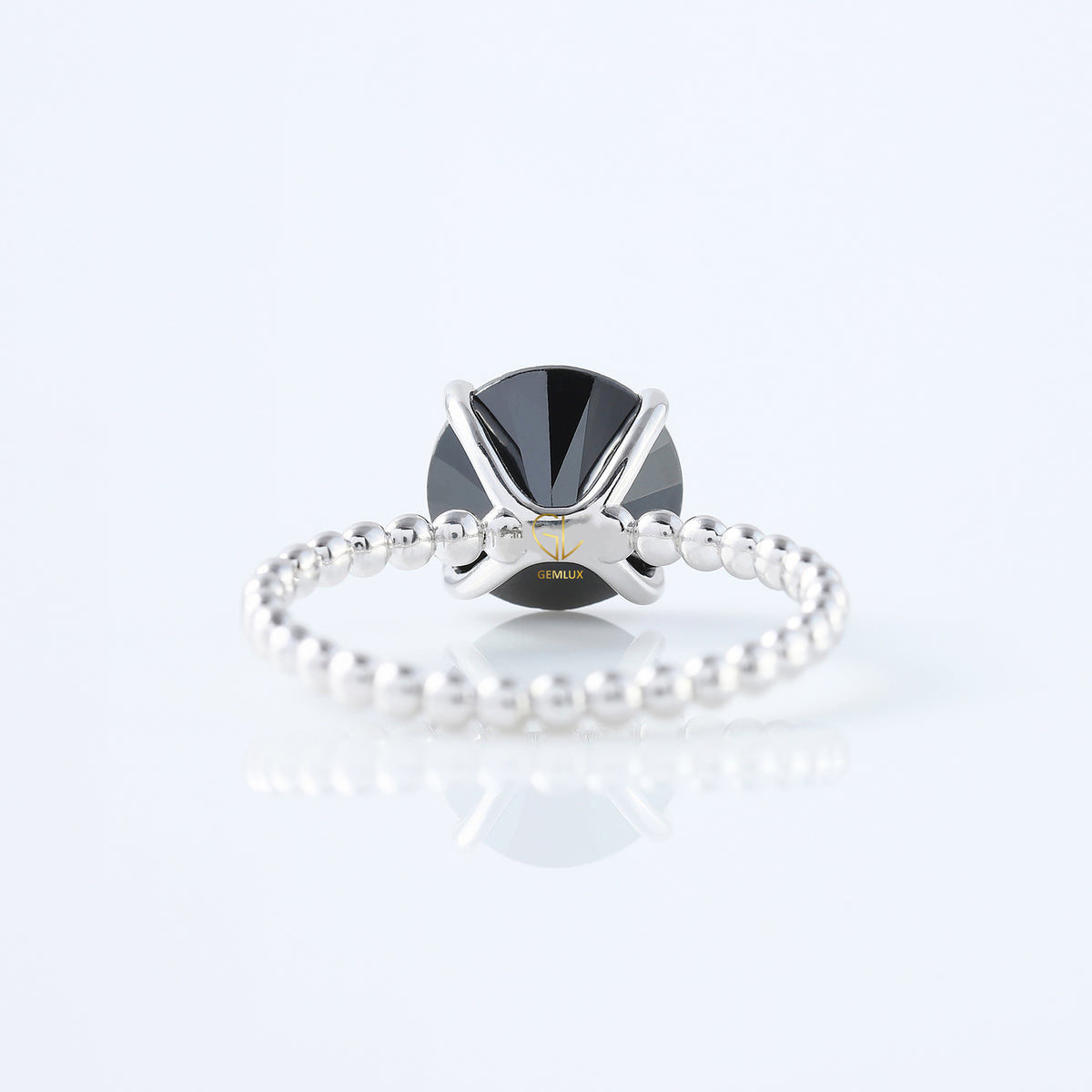 Round Cut Black Moissanite Diamond Solitaire Bubble Engagement Ring