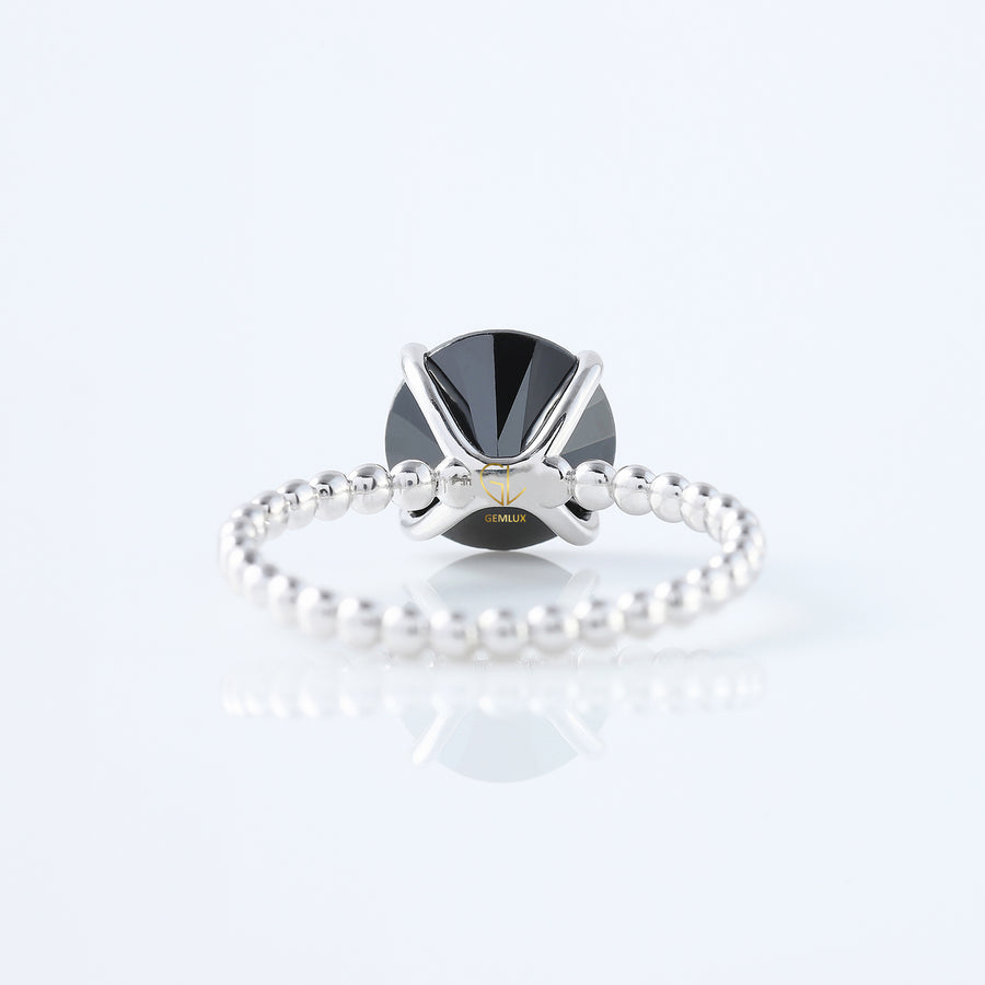 Round Black Moissanite Solitaire Bubble Engagement Ring