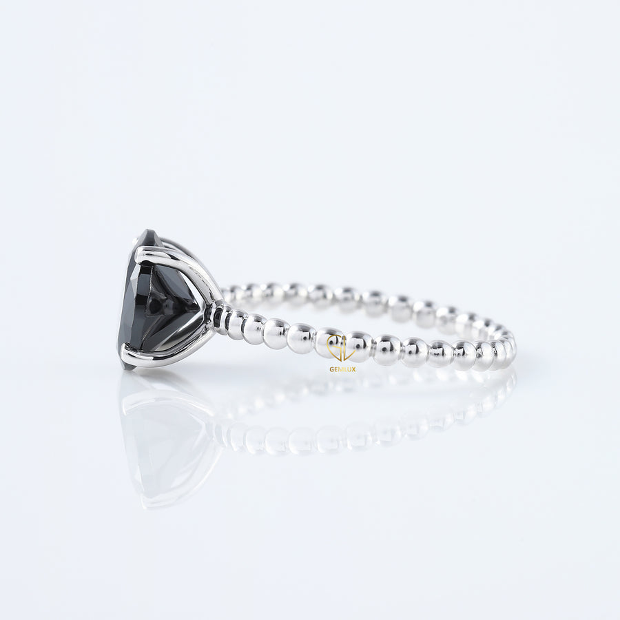 Round Black Moissanite Solitaire Bubble Engagement Ring