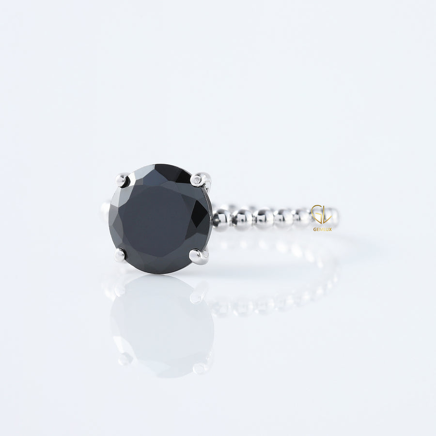 Round Black Moissanite Solitaire Bubble Engagement Ring