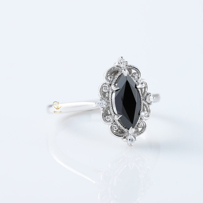 Black Marquise Cut Moissanite Vintage Engagement Ring