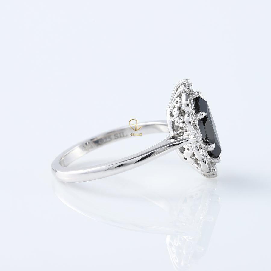 Black Marquise Cut Moissanite Vintage Engagement Ring