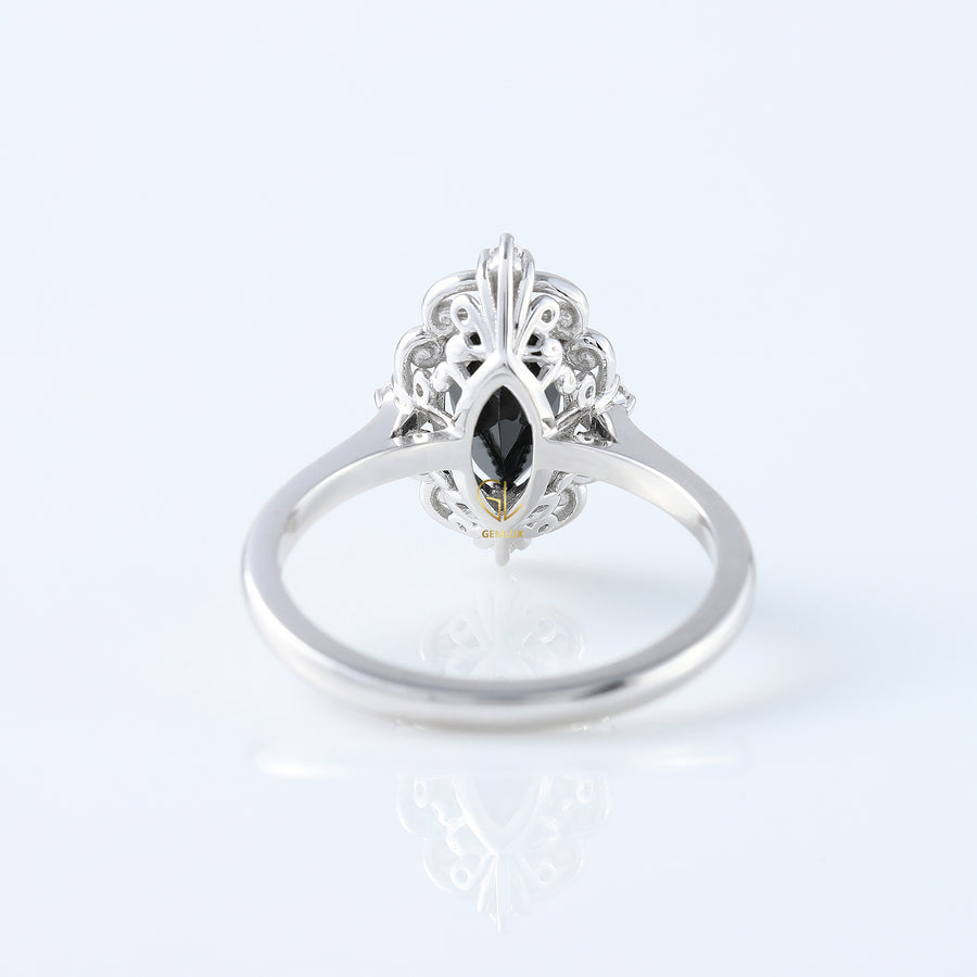 Black Marquise Cut Moissanite Vintage Engagement Ring