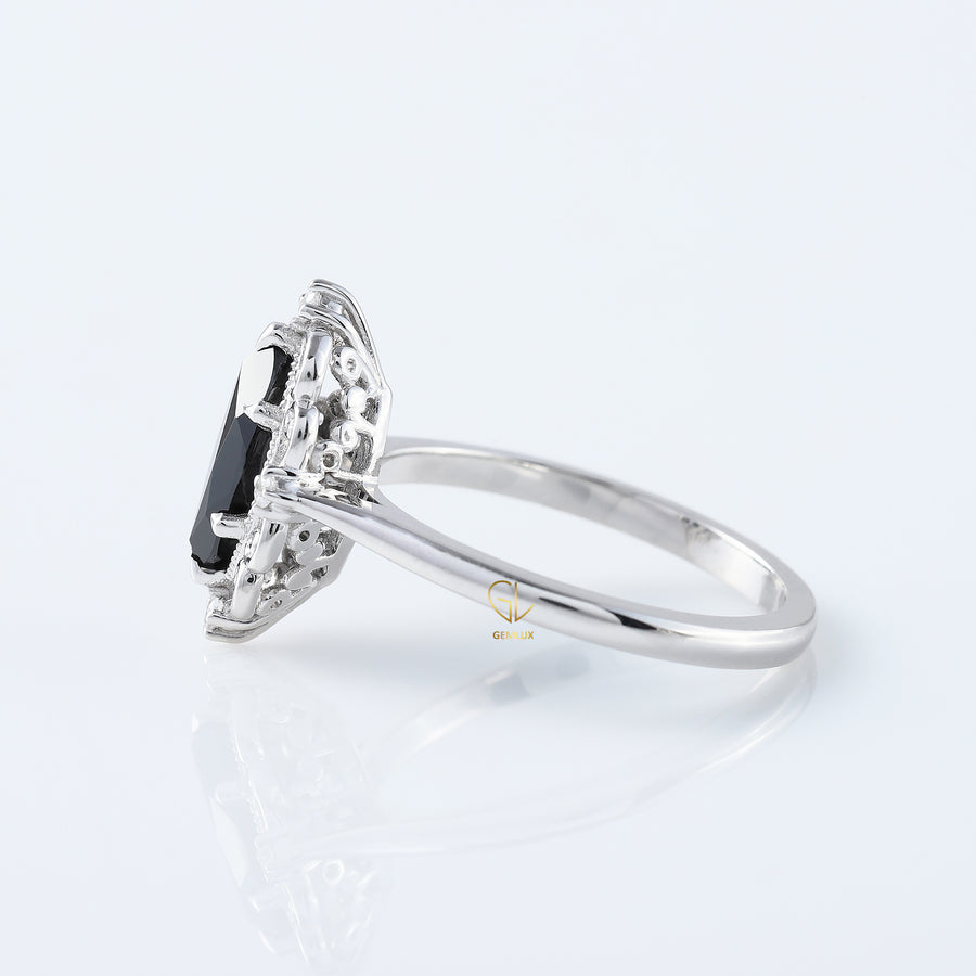 Black Marquise Cut Moissanite Vintage Engagement Ring