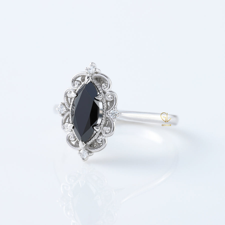 Black Marquise Cut Moissanite Vintage Engagement Ring